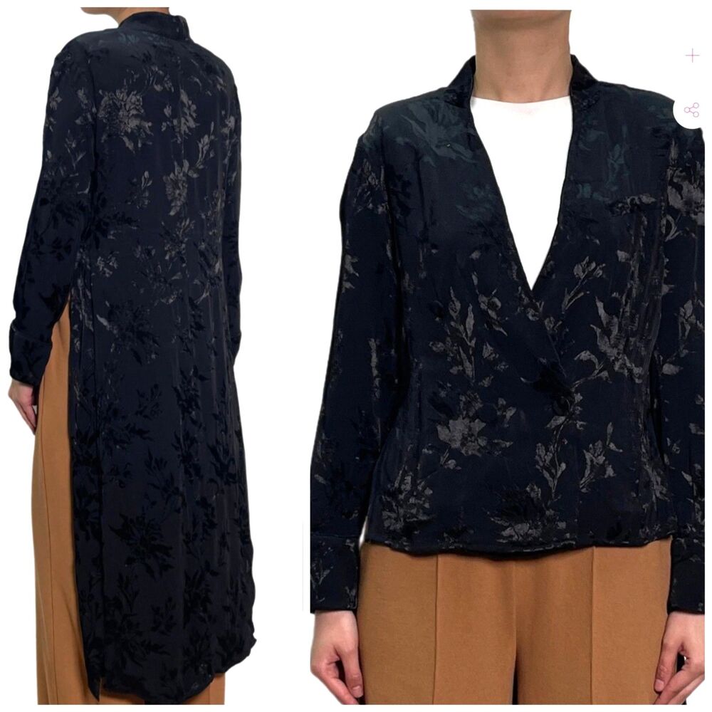 Zara Womens Large floral jacquard kimono blazer Longline Gothic Witchy Formal